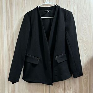 Alfani Petite PXL Black Open Front Blazer Textured Zip Pockets Business Casual‎